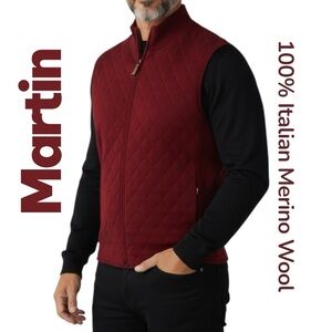 Martin Vest 100% Italian Merino Wool Burgundy Qiluilt Knit Zip/Pockets Sz XL